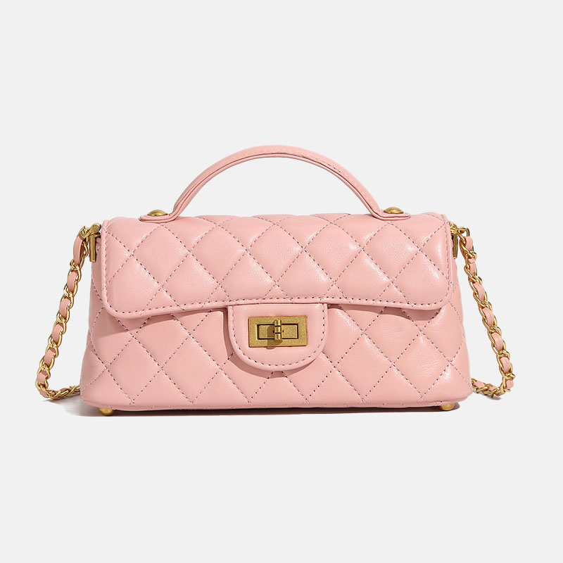 Women's Minimalist Quilted Lambskin Chain Strap Top Handle Bag In Gold Hardware