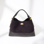 Women's Minimalist Suede Quilted Shoulder Crossbody Handbag In Gold Hardware