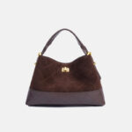 Women's Minimalist Suede Quilted Shoulder Crossbody Handbag In Gold Hardware