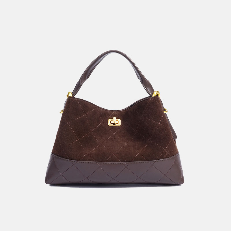 Women's Minimalist Suede Quilted Shoulder Crossbody Handbag In Gold Hardware