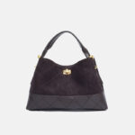 Women's Minimalist Suede Quilted Shoulder Crossbody Handbag In Gold Hardware