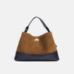 Women's Minimalist Suede Quilted Shoulder Crossbody Handbag In Gold Hardware