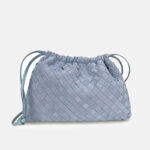 Women's Minimalist Suede Woven Drawstring Crossbody Shoulder Bucket Bag