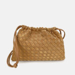 Women's Minimalist Suede Woven Drawstring Crossbody Shoulder Bucket Bag