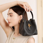 Women's Minimalist Top-Grain Leather Bucket Bag In Gold Hardware