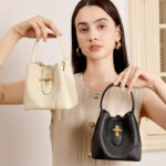 Women's Minimalist Top-Grain Leather Bucket Bag In Gold Hardware