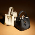 Women's Minimalist Top-Grain Leather Bucket Bag In Gold Hardware