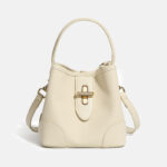 Women's Minimalist Top-Grain Leather Bucket Bag In Gold Hardware