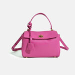 Women's Minimalist Top-Grain Leather Shoulder Handbag with Gold Hardware
