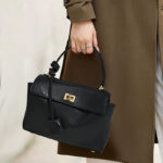 Women's Minimalist Top-Grain Leather Shoulder Handbag with Gold Hardware