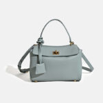 Women's Minimalist Top-Grain Leather Shoulder Handbag with Gold Hardware