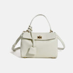 Women's Minimalist Top-Grain Leather Shoulder Handbag with Gold Hardware