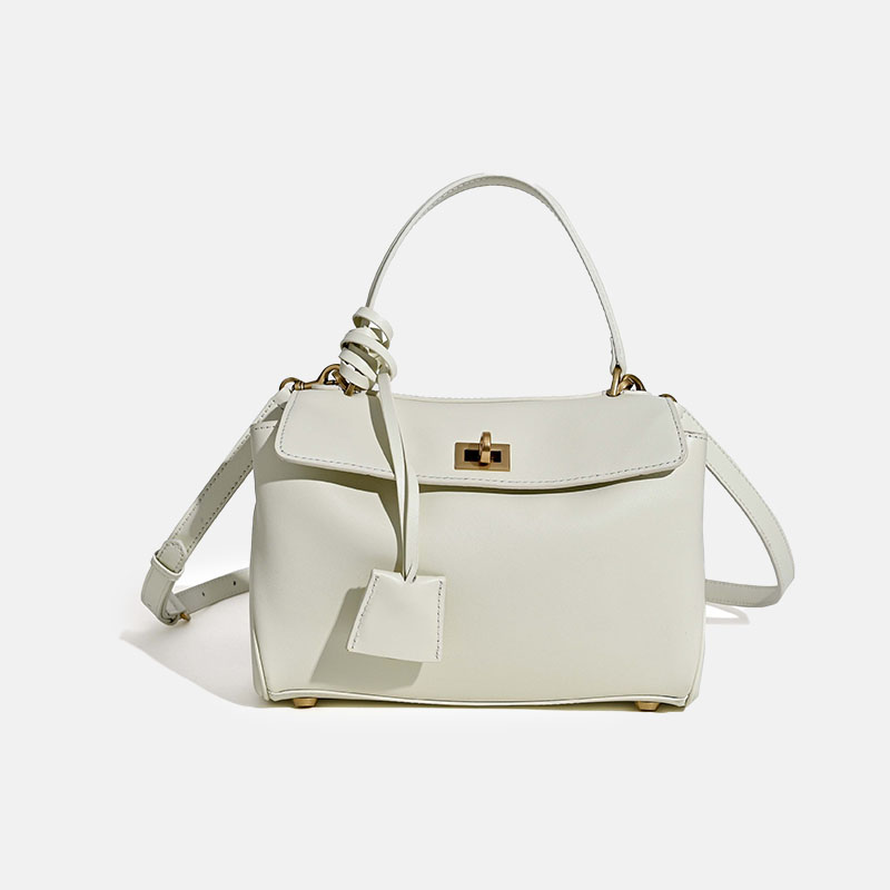 Women's Minimalist Top-Grain Leather Shoulder Handbag with Gold Hardware