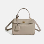Women's Minimalist Top-Grain Leather Shoulder Handbag with Gold Hardware