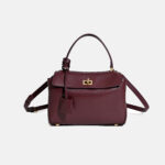 Women's Minimalist Top-Grain Leather Shoulder Handbag with Gold Hardware