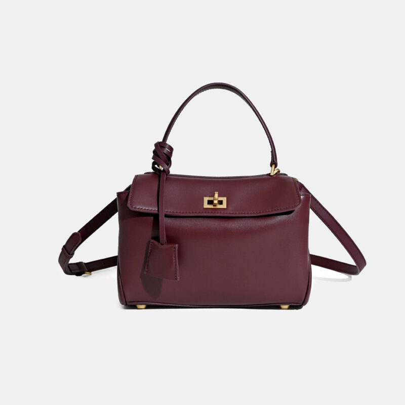 Women's Minimalist Top-Grain Leather Shoulder Handbag with Gold Hardware
