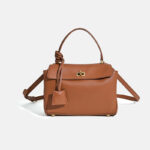 Women's Minimalist Top-Grain Leather Shoulder Handbag with Gold Hardware