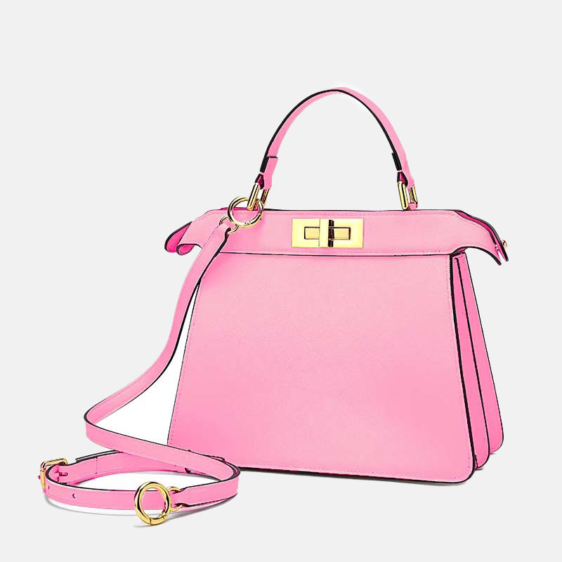 Women's Minimalist Top-Grain Leather Rotating Lock Clasp Handbag In Gold Hardware