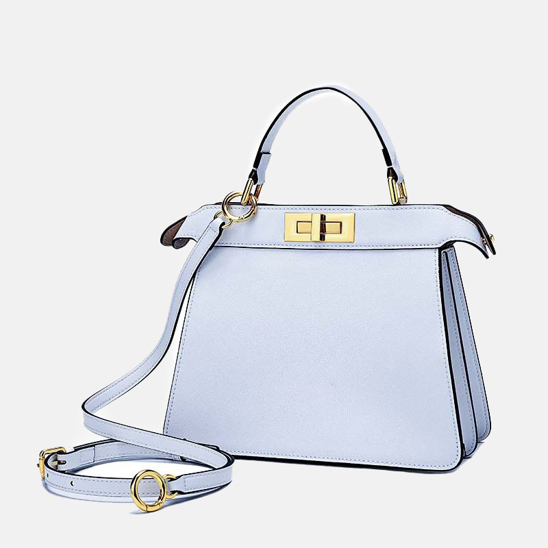 Women's Minimalist Top-Grain Leather Rotating Lock Clasp Handbag In Gold Hardware