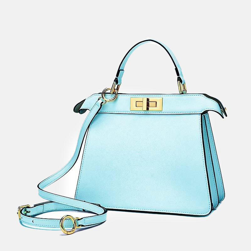 Women's Minimalist Top-Grain Leather Rotating Lock Clasp Handbag In Gold Hardware