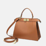 Women's Minimalist Top-Grain Leather Rotating Lock Clasp Handbag In Gold Hardware