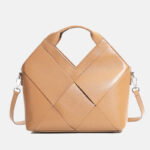 Minimalistische Damen Vollnarbenleder Inverted Triangle Crossbody gewebte Handtasche