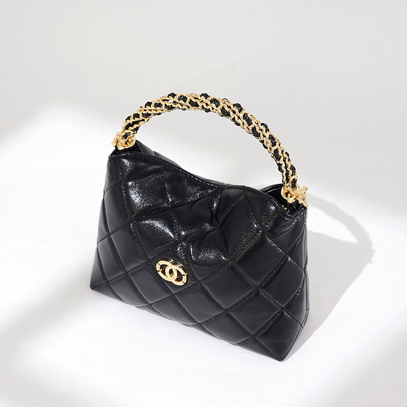 Sac à main en cuir d'agneau ciré matelassé pour femmes avec chaîne en or