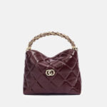 Sac à main en cuir d'agneau ciré matelassé pour femmes avec chaîne en or