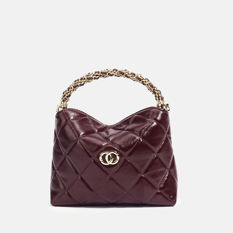 Sac à main en cuir d'agneau ciré matelassé pour femmes avec chaîne en or
