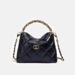 Sac à main en cuir d'agneau ciré matelassé pour femmes avec chaîne en or