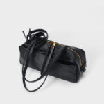 Women's Top-Grain Leather Zipper Shoulder Baguette Bag