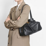Women's Top-Grain Leather Zipper Shoulder Baguette Bag
