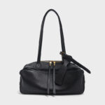 Women's Top-Grain Leather Zipper Shoulder Baguette Bag