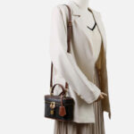 Damen Vintage Print Leder Box Top Handle Tasche in Gold Hardware