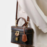 Damen Vintage Print Leder Box Top Handle Tasche in Gold Hardware