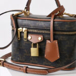 Damen Vintage Print Leder Box Top Handle Tasche in Gold Hardware