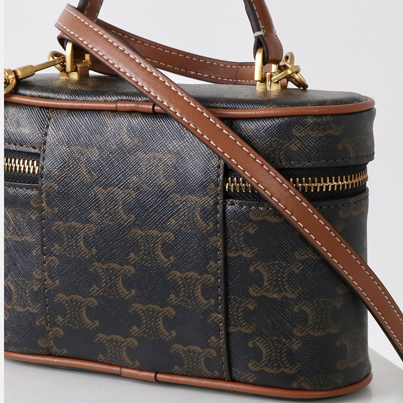 Damen Vintage Print Leder Box Top Handle Tasche in Gold Hardware