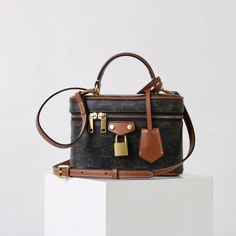 Damen Vintage Print Leder Box Top Handle Tasche in Gold Hardware