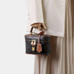 Damen Vintage Print Leder Box Top Handle Tasche in Gold Hardware