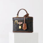 Damen Vintage Print Leder Box Top Handle Tasche in Gold Hardware
