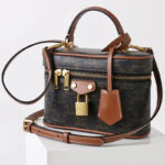 Damen Vintage Print Leder Box Top Handle Tasche in Gold Hardware