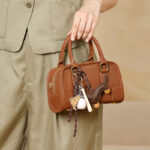 Women's Vintage Leather Shell-Shaped Boston Top Handle Bag In Charm Accessories