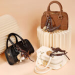 Women's Vintage Leather Shell-Shaped Boston Top Handle Bag In Charm Accessories