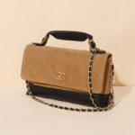 Damen Vintage gesteppt Wildleder Kette Riemen Top Handle Tasche In Gold Hardware