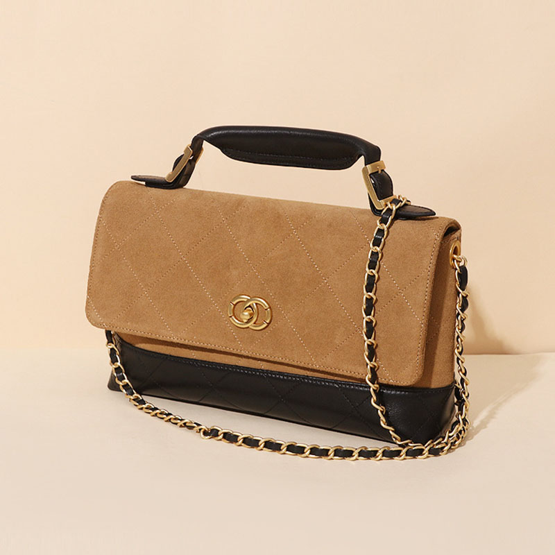 Damen Vintage gesteppt Wildleder Kette Riemen Top Handle Tasche In Gold Hardware