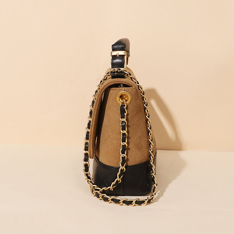 Damen Vintage gesteppt Wildleder Kette Riemen Top Handle Tasche In Gold Hardware