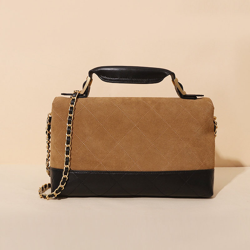 Damen Vintage gesteppt Wildleder Kette Riemen Top Handle Tasche In Gold Hardware