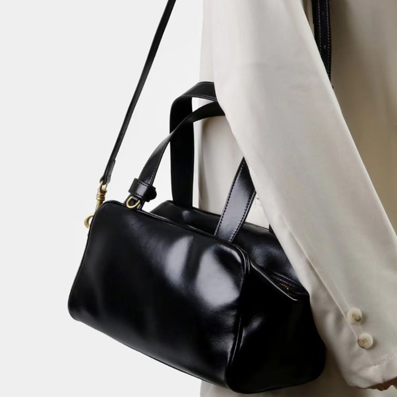 Sac à main Boston en cuir vintage de grain supérieur pour femmes