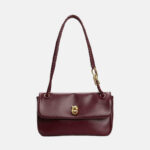 Women's Vintage Top-Grain Leather Bow Baguette Shoulder Bag In Gold Hardware