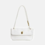 Women's Vintage Top-Grain Leather Bow Baguette Shoulder Bag In Gold Hardware
